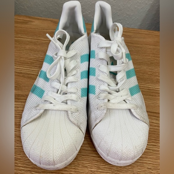 Adidas Superstar Mint Teal Clamshell White Mesh Knit Sneakers BA7137 Womens 8.5 - Picture 3 of 9